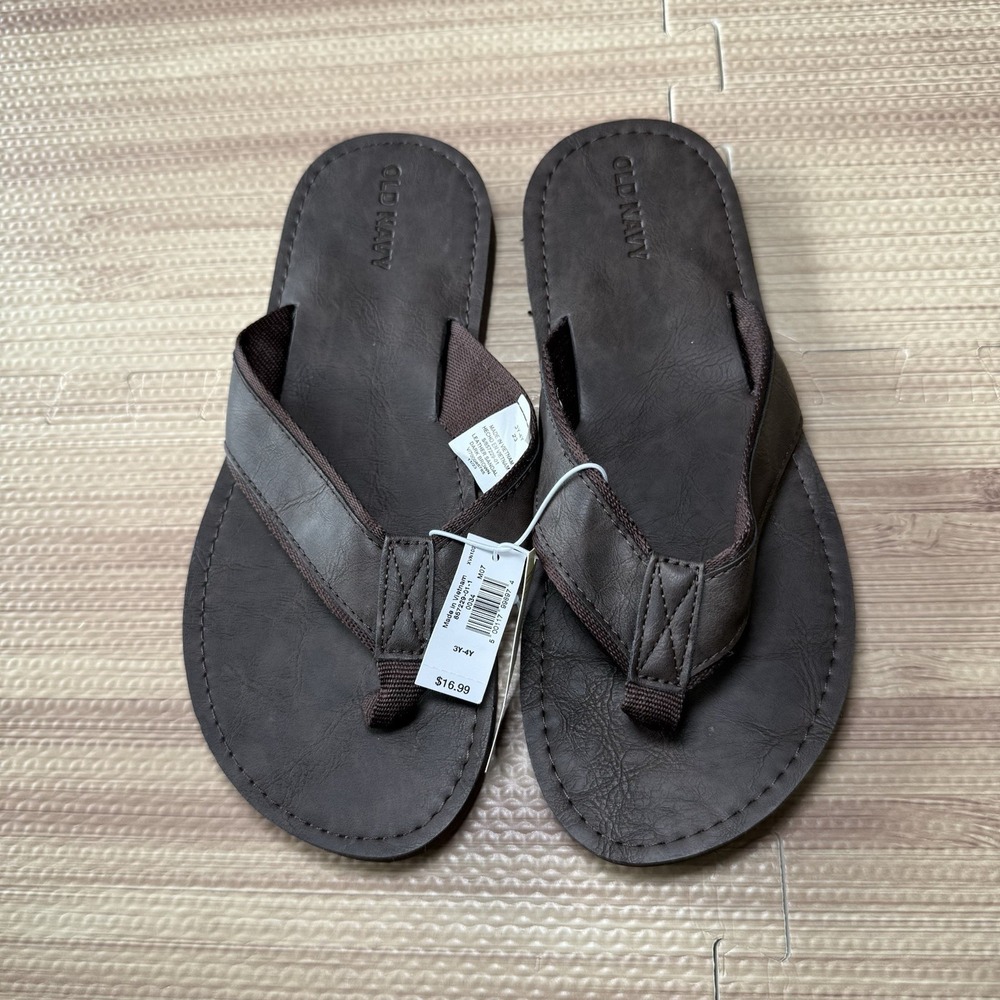 Faux-Leather Flip-Flop Sandals for Boys Size 3Y-4Y Dark Brown